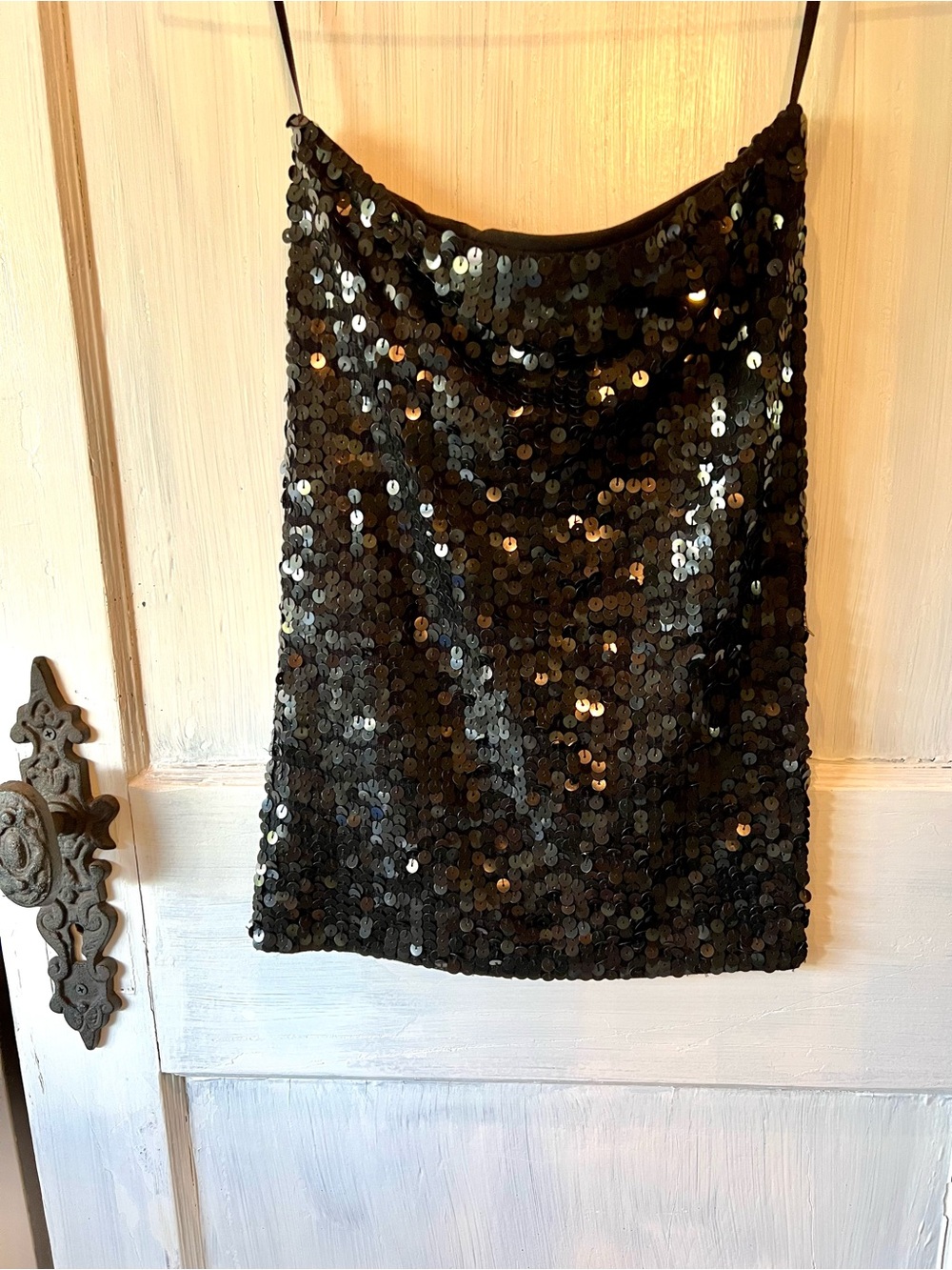 Kaisely Black Sequin Strapless Top